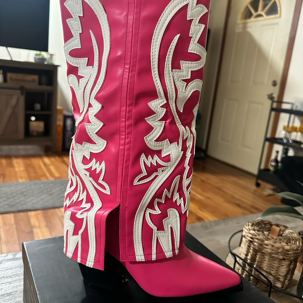 Pink and White Western Boots